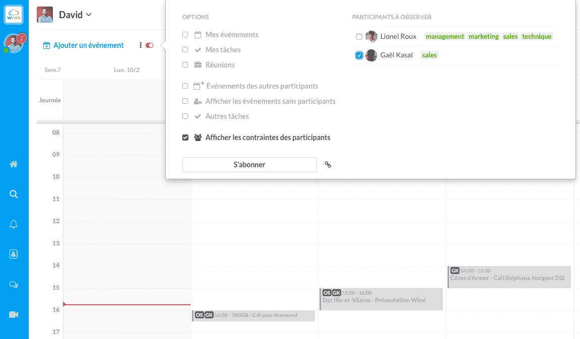 contraintes des collaborateurs dans l'agenda