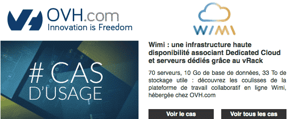 OVH parle de Wimi dans sa newsletter