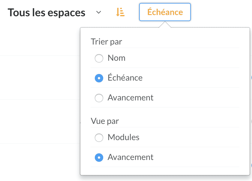 tri et vue de l'avancement sur wimi